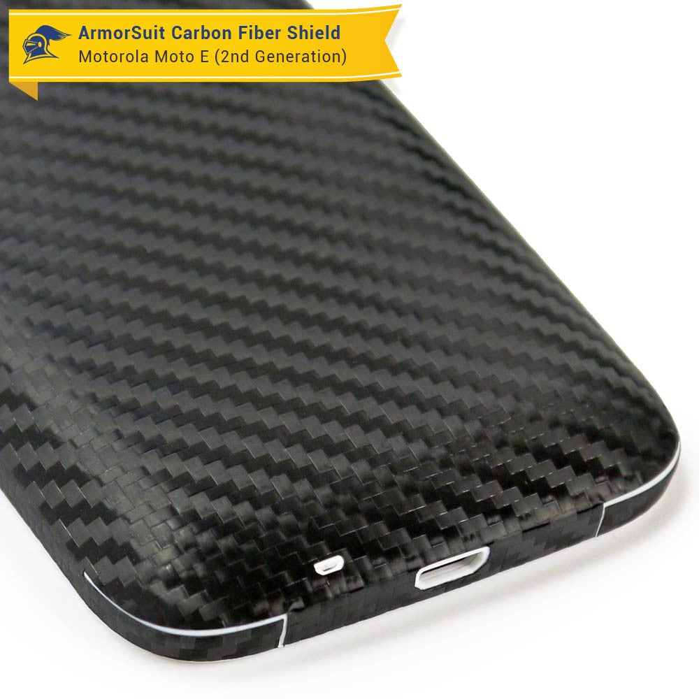 Motorola Moto E (2nd Gen, 2015) Screen Protector + Black Carbon Fiber Skin