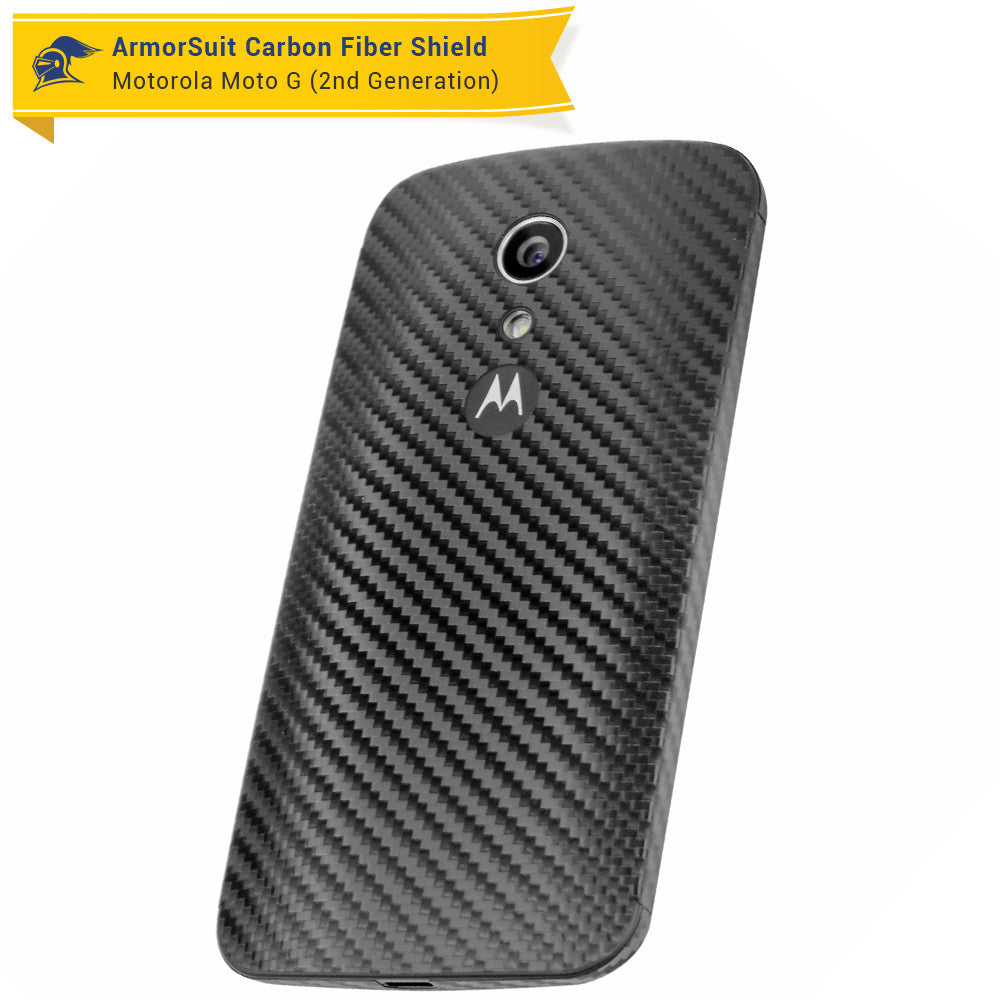 Motorola Moto G (2nd Generation 2014) Screen Protector + Black Carbon Fiber Skin