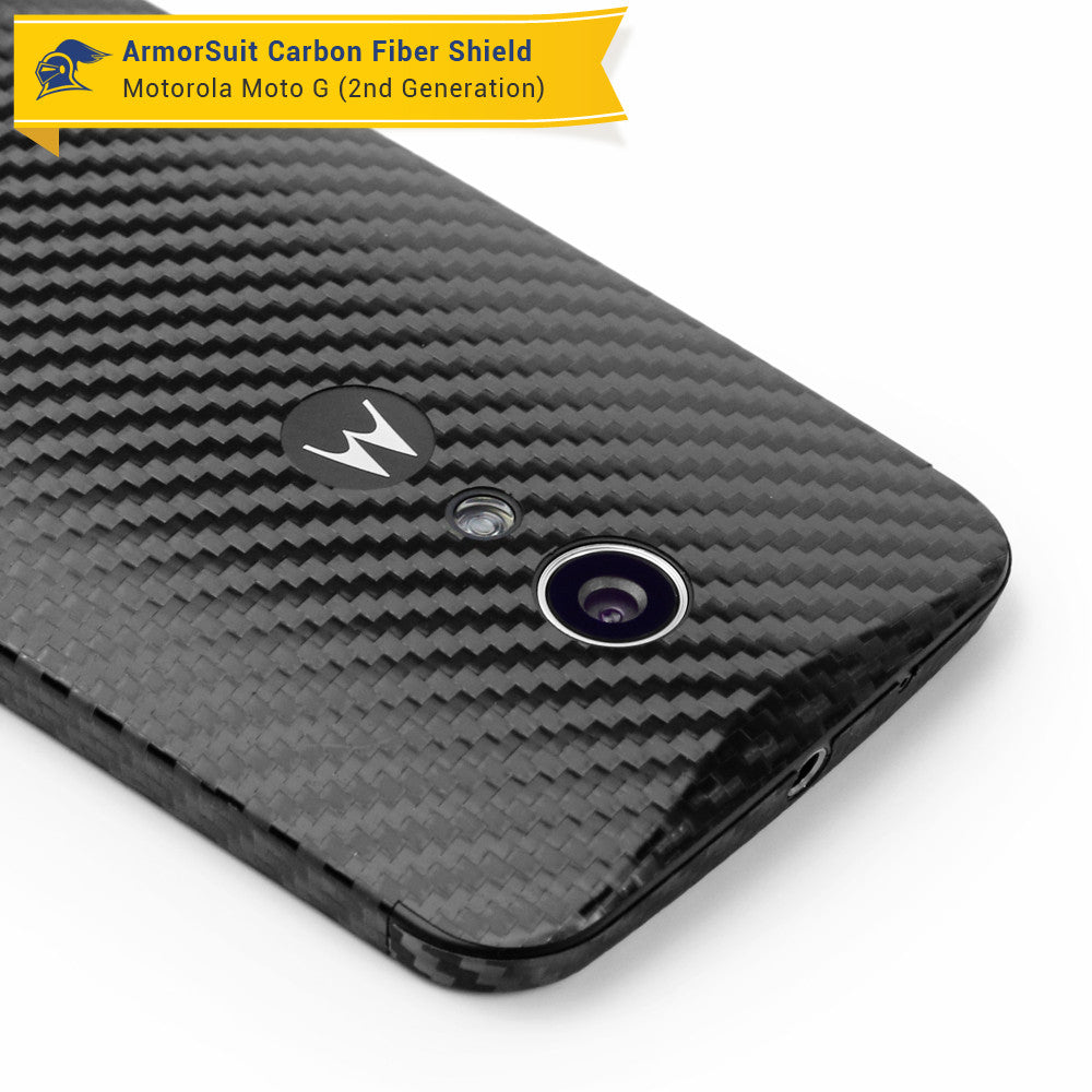Motorola Moto G (2nd Generation 2014) Screen Protector + Black Carbon Fiber Skin