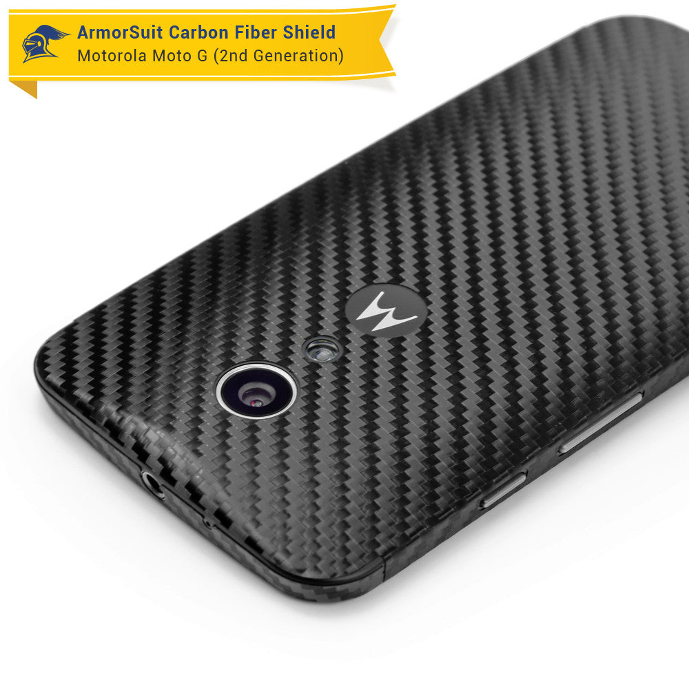 Motorola Moto G (2nd Generation 2014) Screen Protector + Black Carbon Fiber Skin