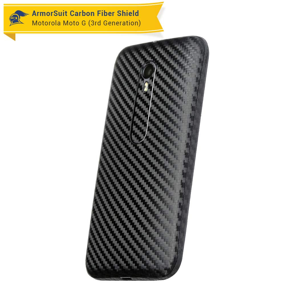 Motorola Moto G (3rd Generation 2015) Screen Protector + Black Carbon Fiber Full Body Skin Protector