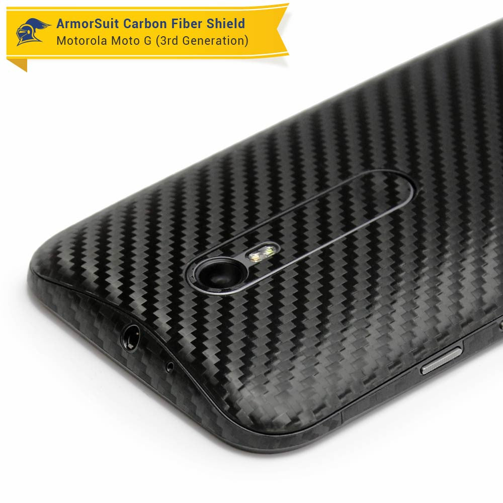 Motorola Moto G (3rd Generation 2015) Screen Protector + Black Carbon Fiber Full Body Skin Protector