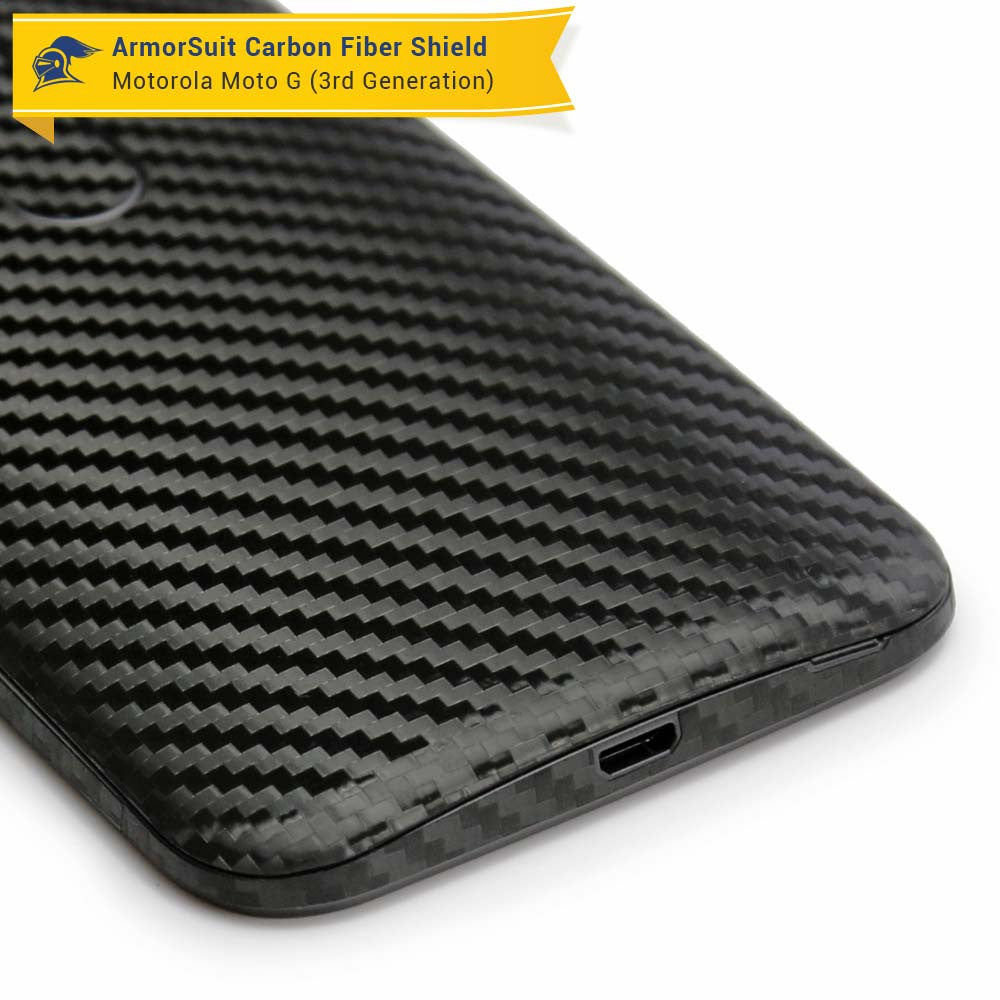 Motorola Moto G (3rd Generation 2015) Screen Protector + Black Carbon Fiber Full Body Skin Protector