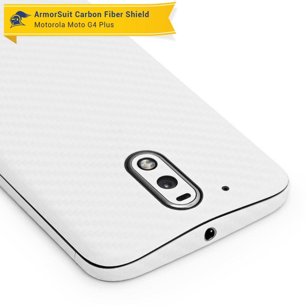Motorola Moto G4 Plus Screen Protector + White Carbon Fiber Skin