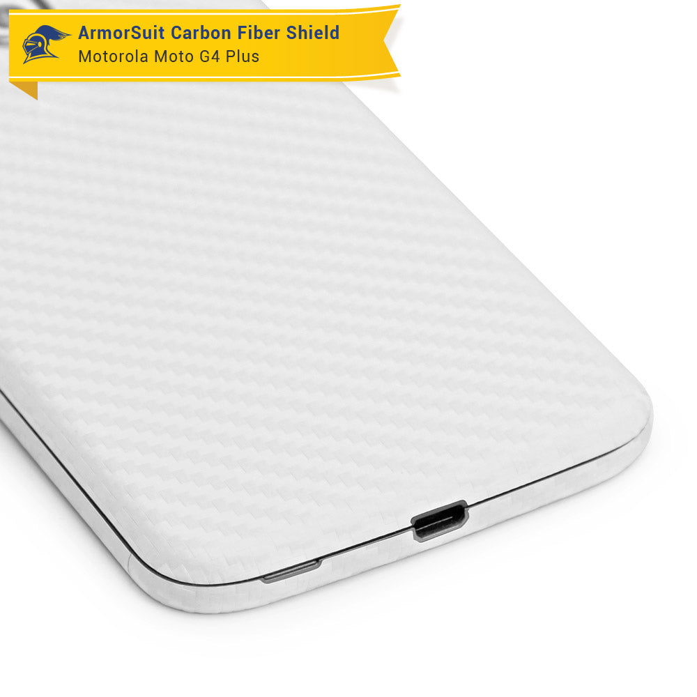 Motorola Moto G4 Plus Screen Protector + White Carbon Fiber Skin
