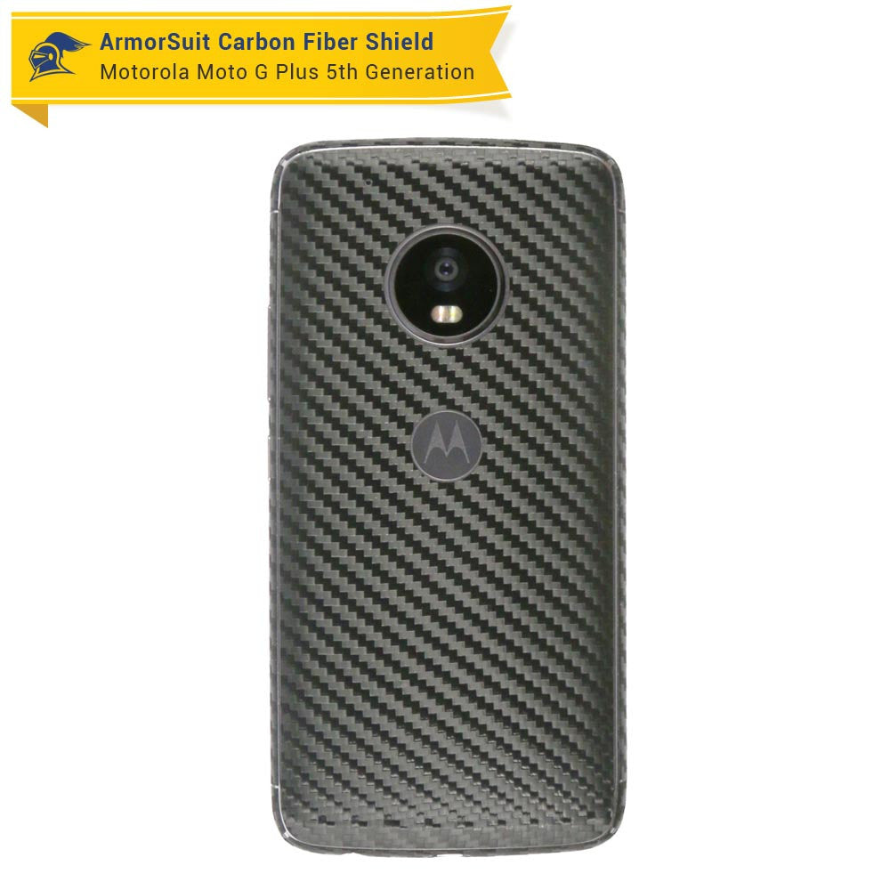 Motorola Moto G Plus 5th Generation Screen Protector + Black Carbon Fiber Skin