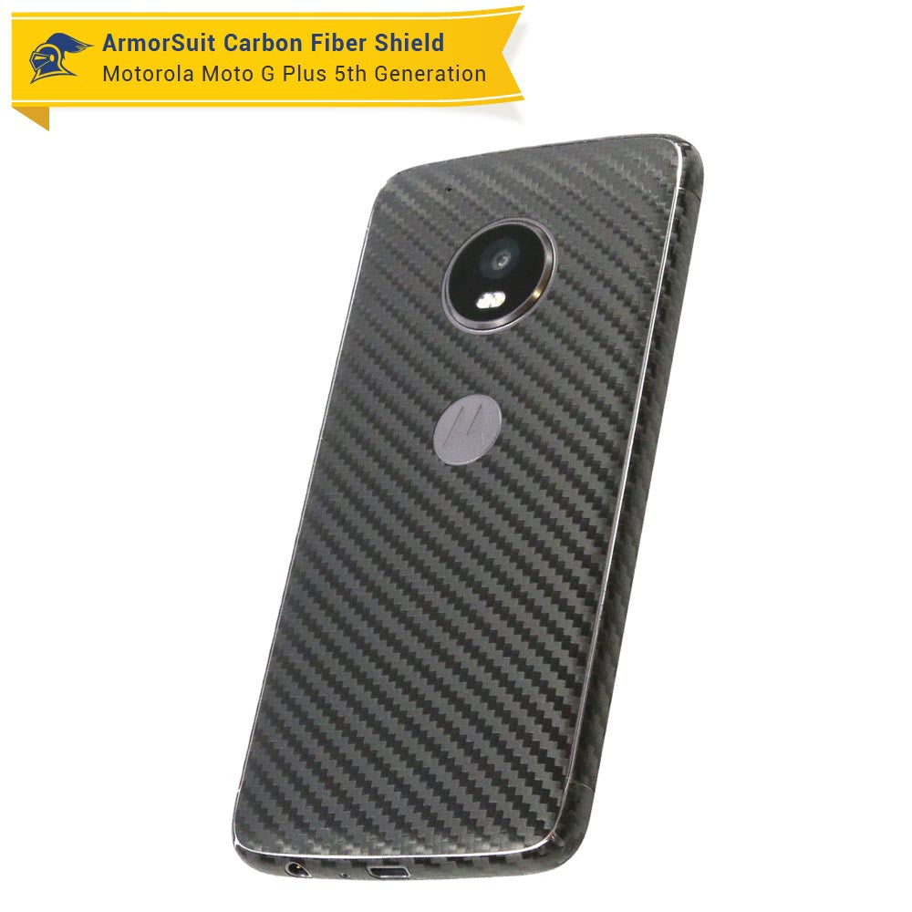 Motorola Moto G Plus 5th Generation Screen Protector + Black Carbon Fiber Skin