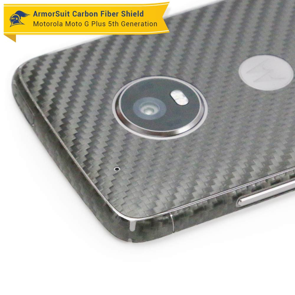 Motorola Moto G Plus 5th Generation Screen Protector + Black Carbon Fiber Skin