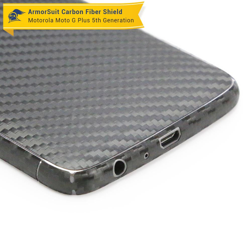 Motorola Moto G Plus 5th Generation Screen Protector + Black Carbon Fiber Skin