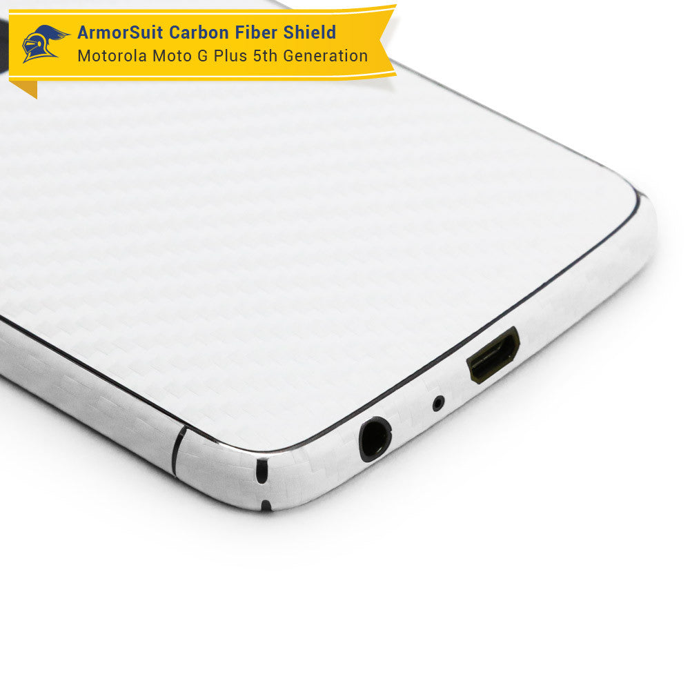 Motorola Moto G Plus 5th Generation Screen Protector + White Carbon Fiber Skin