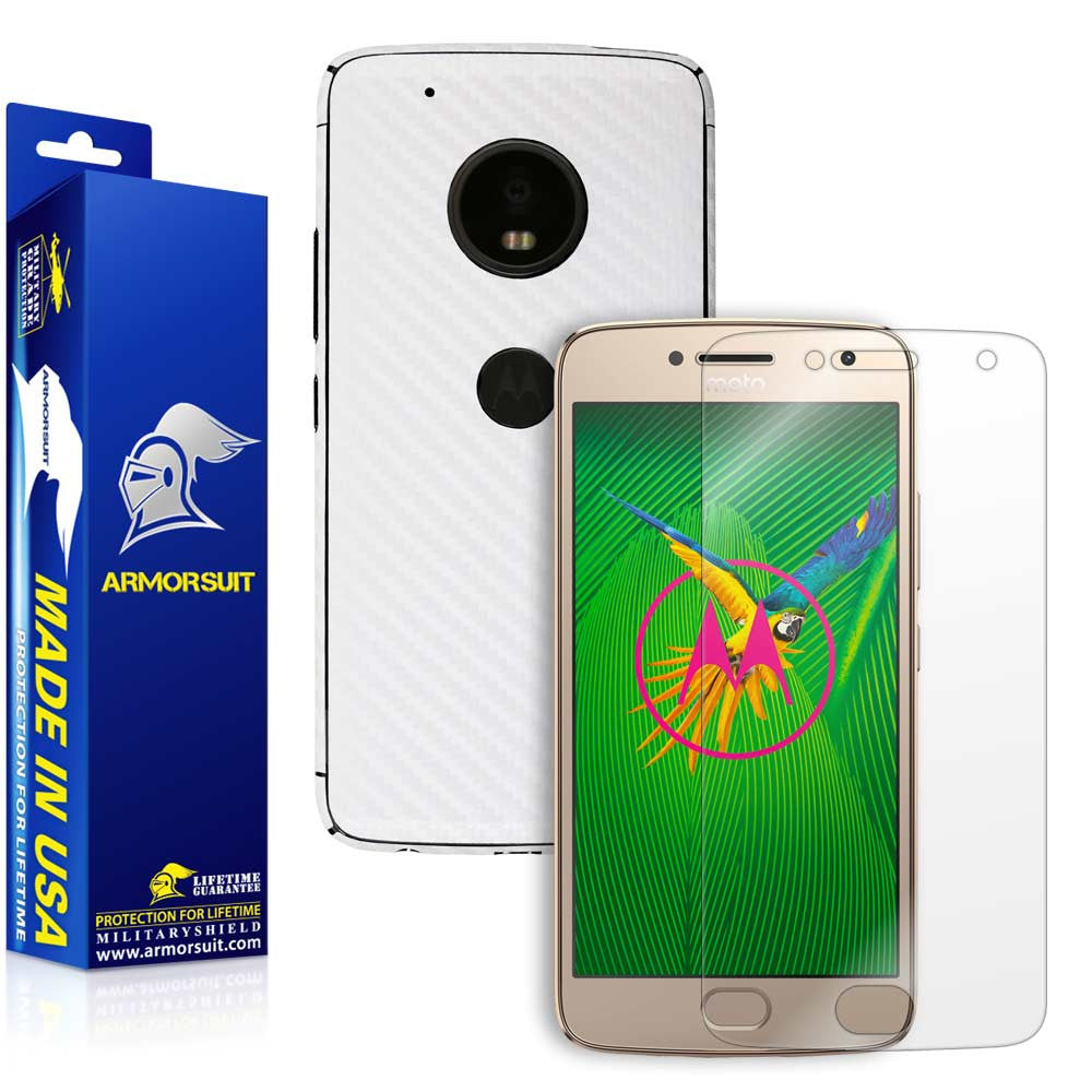 Motorola Moto G Plus 5th Generation Screen Protector + White Carbon Fiber Skin Motorola Moto G Plus 5th Generation Screen Protector + White Carbon Fiber Skin