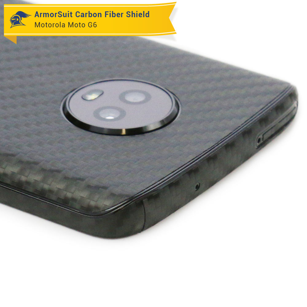 Motorola Moto G6 Screen Protector + Black Carbon Fiber Skin Protector
