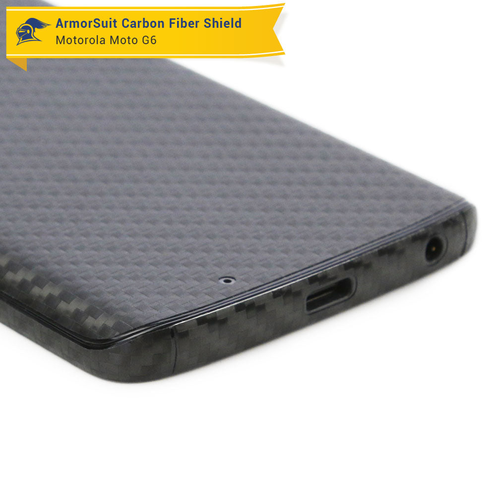 Motorola Moto G6 Screen Protector + Black Carbon Fiber Skin Protector
