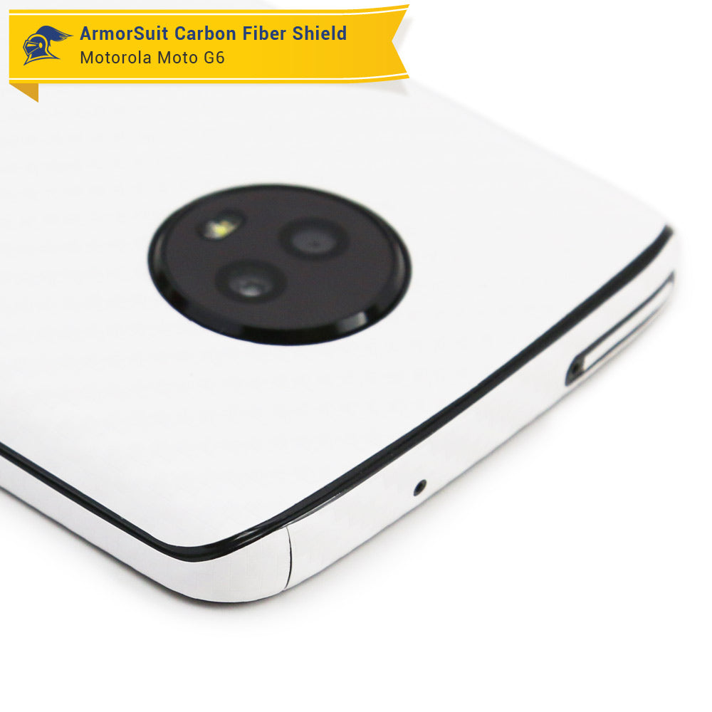 Motorola Moto G6 Screen Protector + White Carbon Fiber Skin Protector
