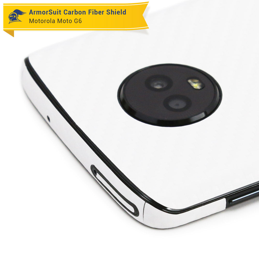 Motorola Moto G6 Screen Protector + White Carbon Fiber Skin Protector