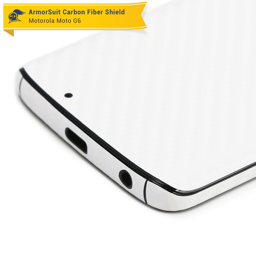 Motorola Moto G6 Screen Protector + White Carbon Fiber Skin Protector
