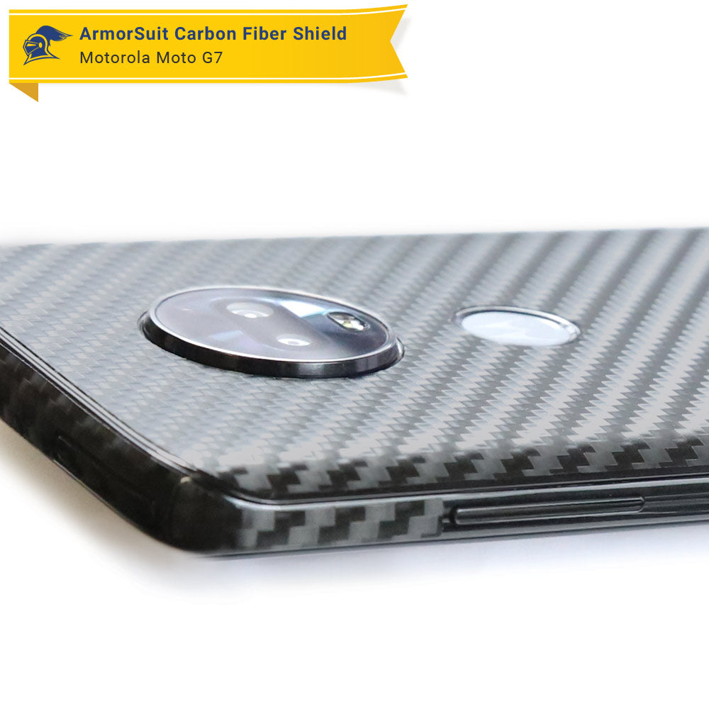 Motorola Moto G7 Screen Protector + Black Carbon Fiber Skin Protector