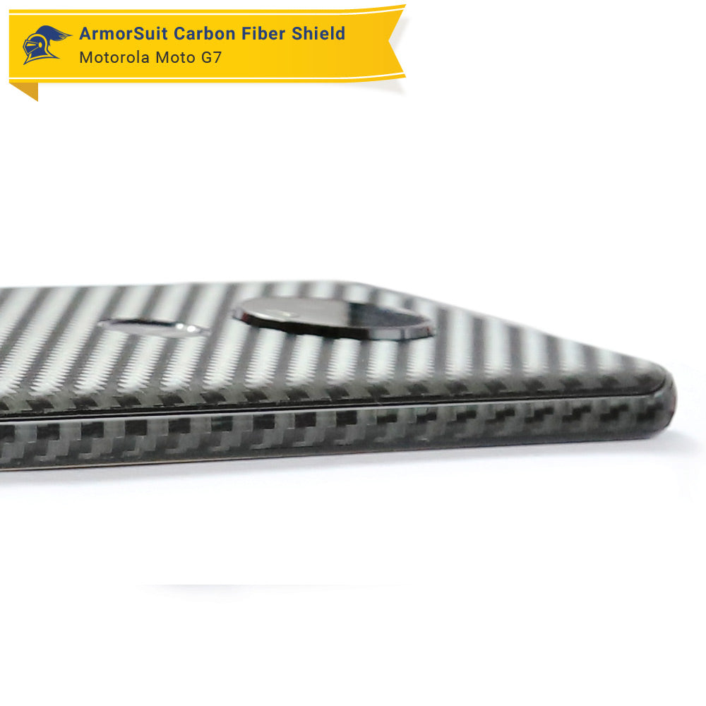 Motorola Moto G7 Screen Protector + Black Carbon Fiber Skin Protector