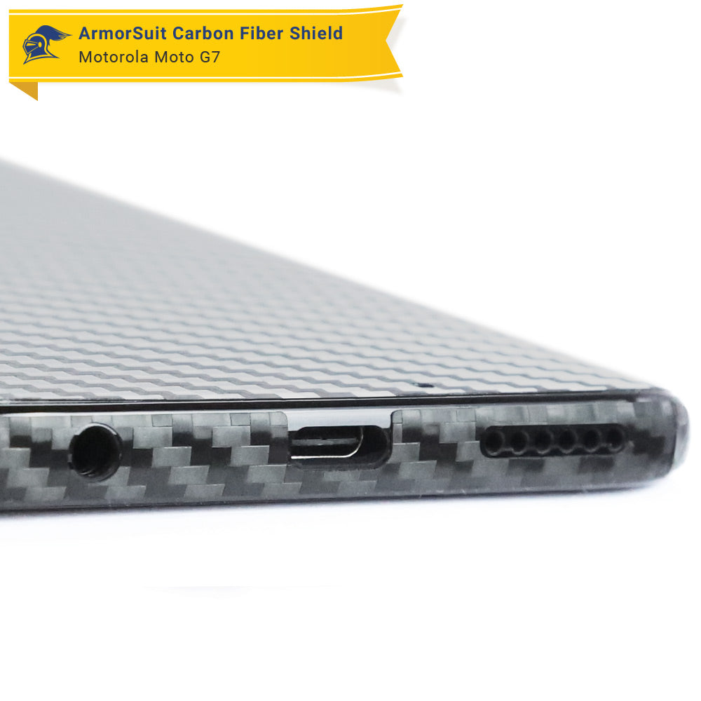Motorola Moto G7 Screen Protector + Black Carbon Fiber Skin Protector