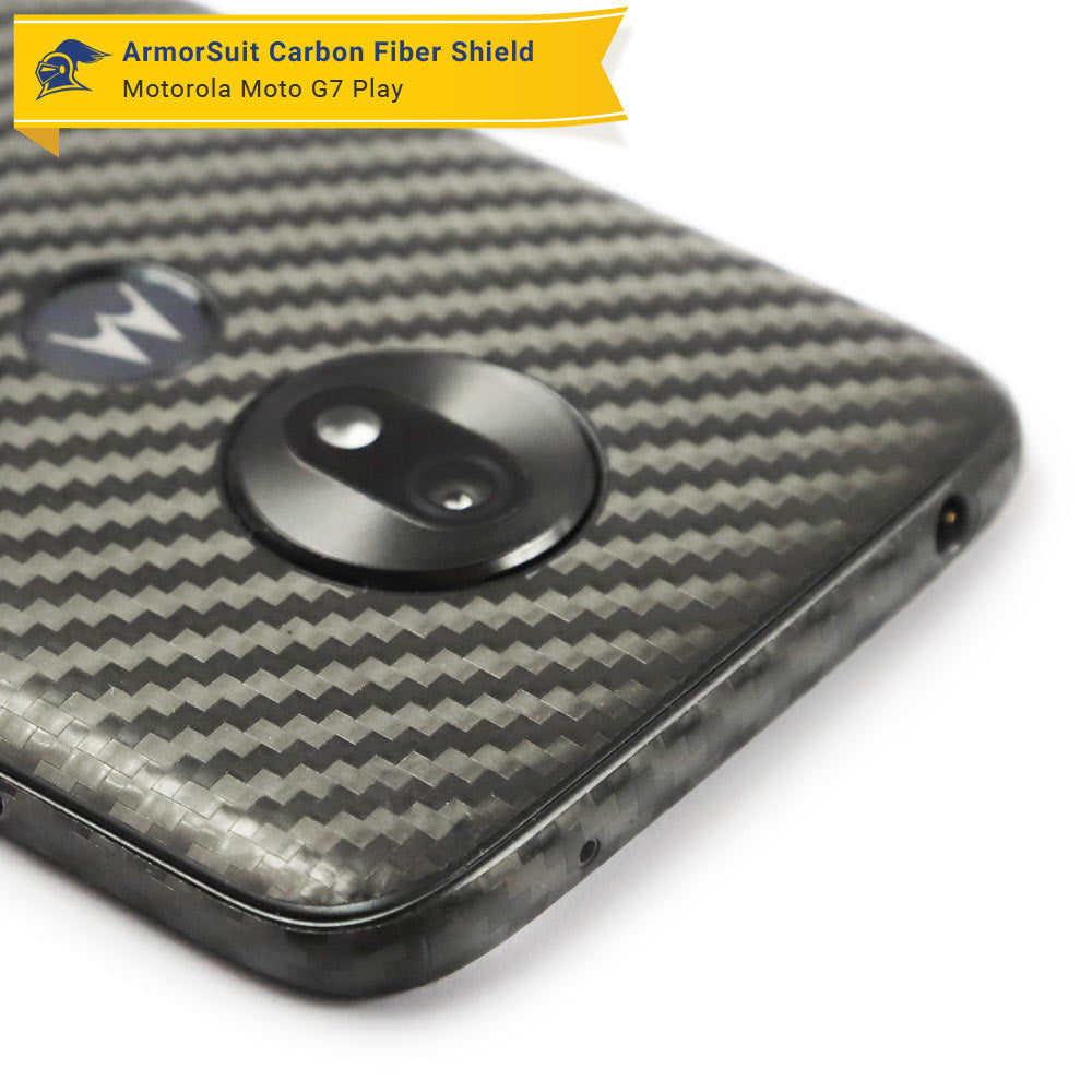 Motorola Moto G7 Play Screen Protector + Black Carbon Fiber Skin Protector