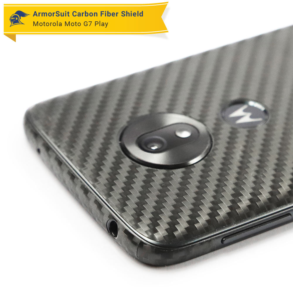 Motorola Moto G7 Play Screen Protector + Black Carbon Fiber Skin Protector