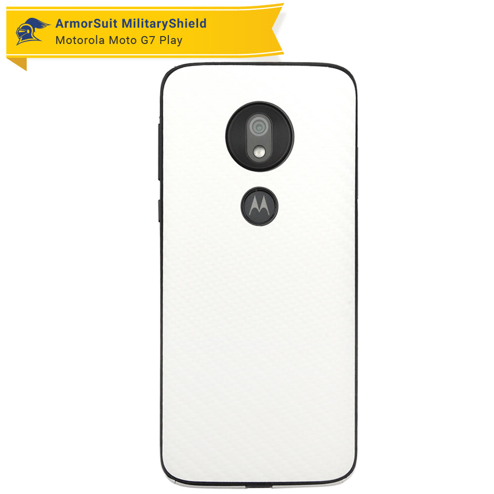 Motorola Moto G7 Play Screen Protector + White Carbon Fiber Skin Protector