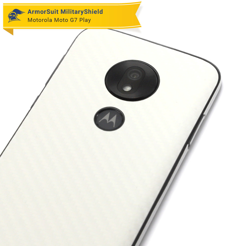 Motorola Moto G7 Play Screen Protector + White Carbon Fiber Skin Protector