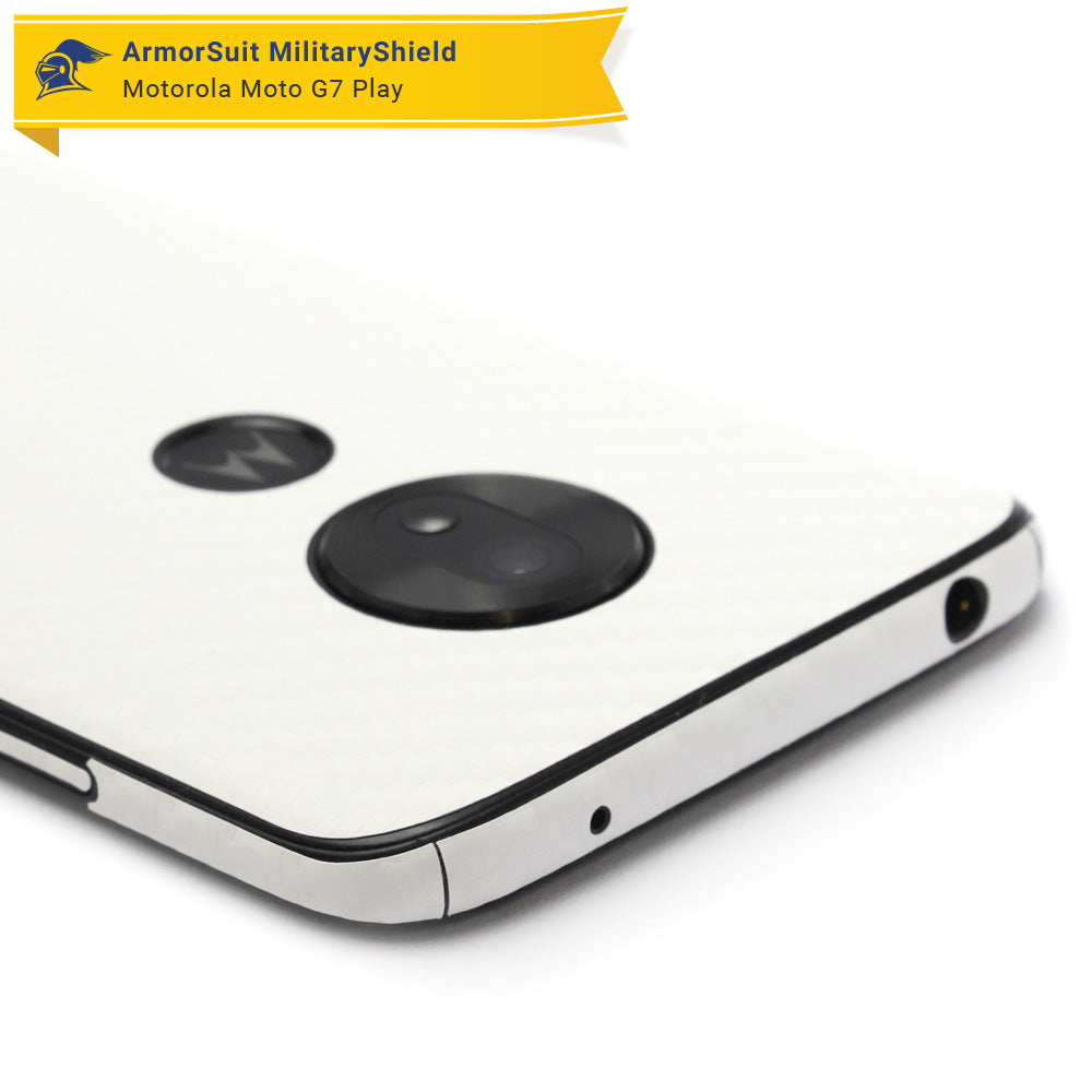 Motorola Moto G7 Play Screen Protector + White Carbon Fiber Skin Protector