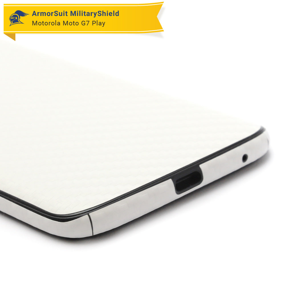 Motorola Moto G7 Play Screen Protector + White Carbon Fiber Skin Protector