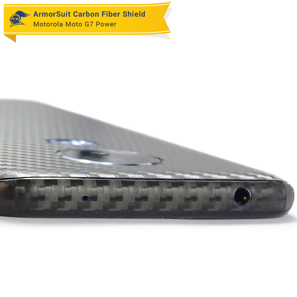 Motorola Moto G7 Power Screen Protector + Black Carbon Fiber Skin Protector