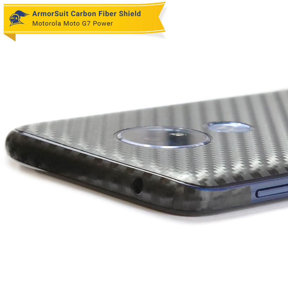 Motorola Moto G7 Power Screen Protector + Black Carbon Fiber Skin Protector