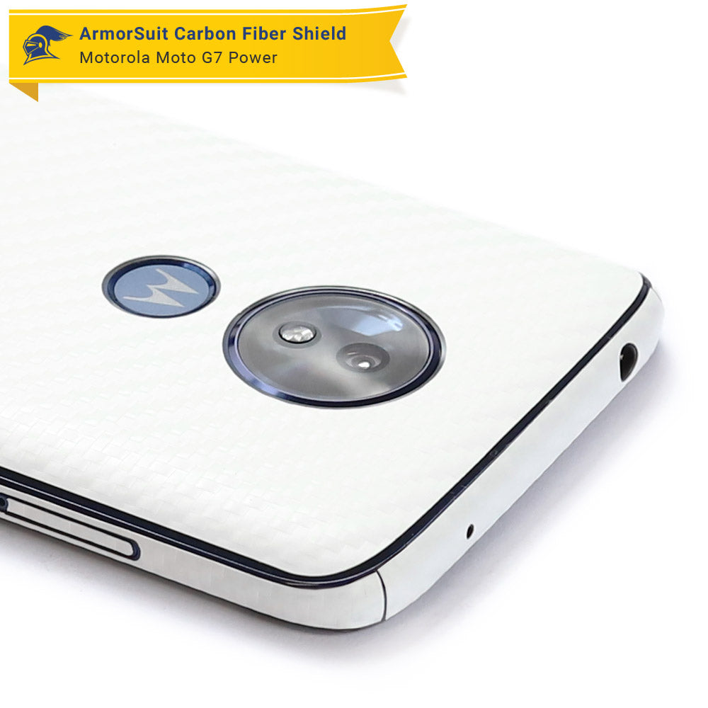 Motorola Moto G7 Power Screen Protector + White Carbon Fiber Skin Protector