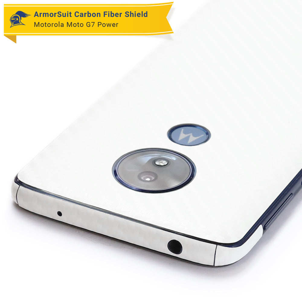 Motorola Moto G7 Power Screen Protector + White Carbon Fiber Skin Protector