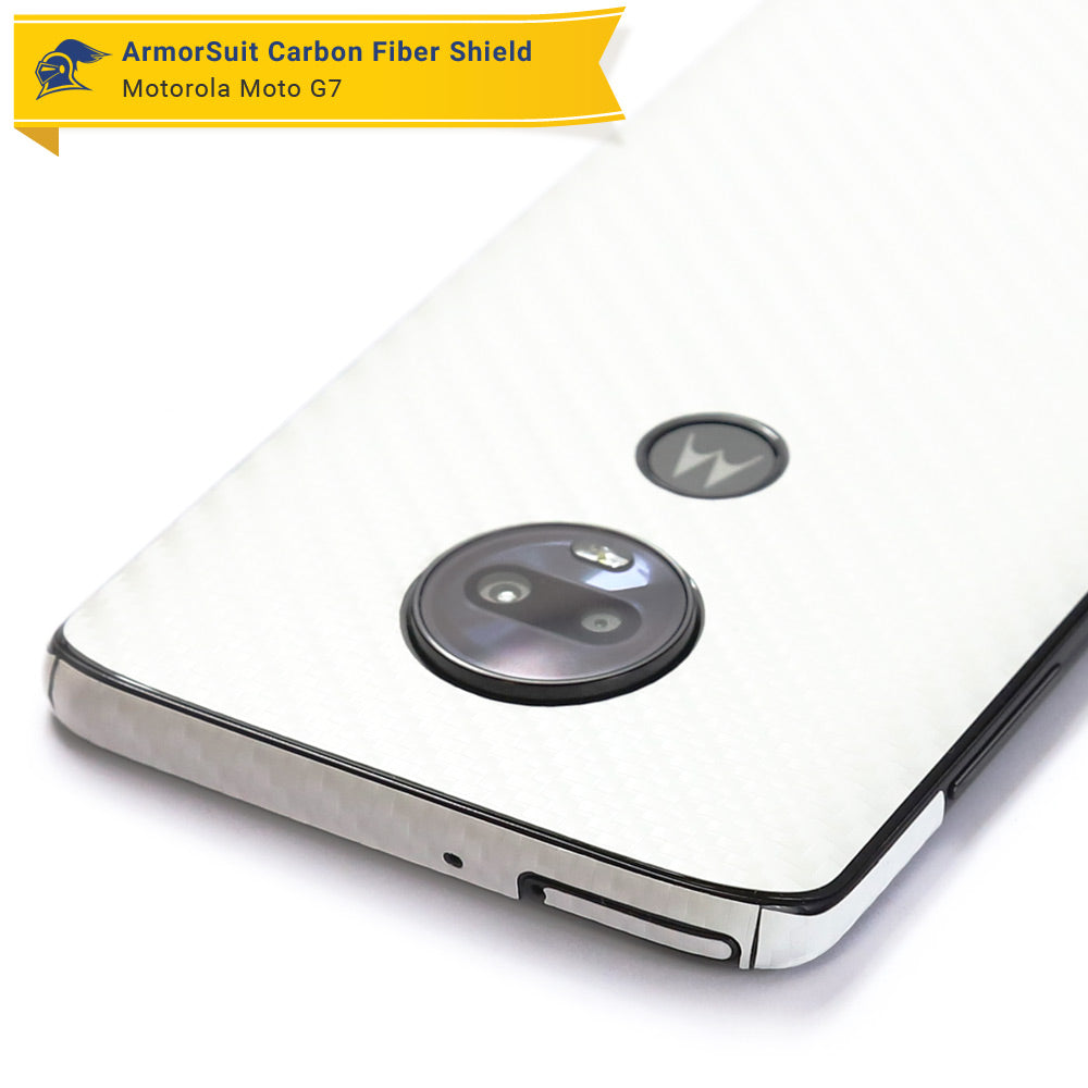 Motorola Moto G7 Screen Protector + White Carbon Fiber Skin Protector