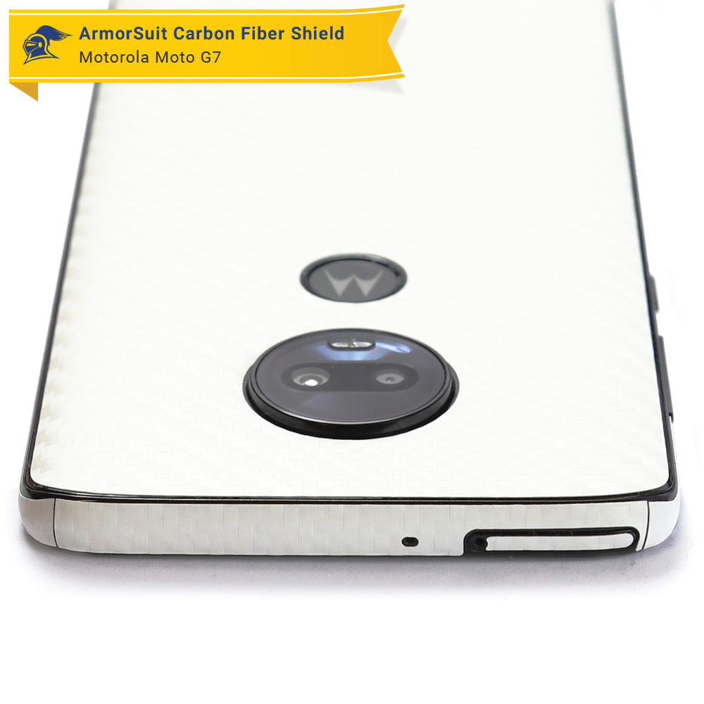 Motorola Moto G7 Screen Protector + White Carbon Fiber Skin Protector