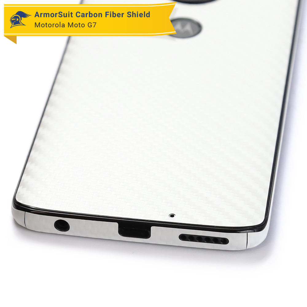 Motorola Moto G7 Screen Protector + White Carbon Fiber Skin Protector
