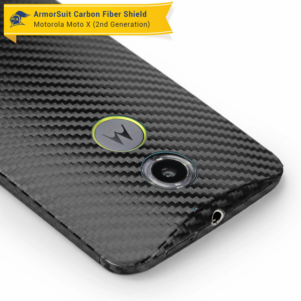 Motorola Moto X (2nd Generation 2014) Screen Protector + Black Carbon Fiber Skin