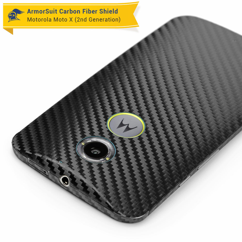 Motorola Moto X (2nd Generation 2014) Screen Protector + Black Carbon Fiber Skin