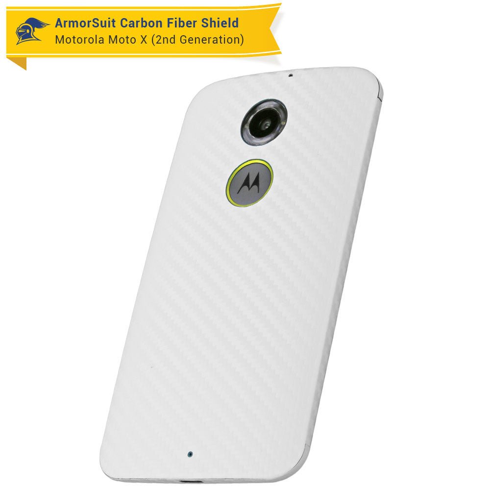 Motorola Moto X (2nd Generation 2014) Screen Protector + White Carbon Fiber Skin