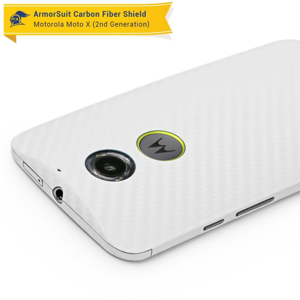 Motorola Moto X (2nd Generation 2014) Screen Protector + White Carbon Fiber Skin
