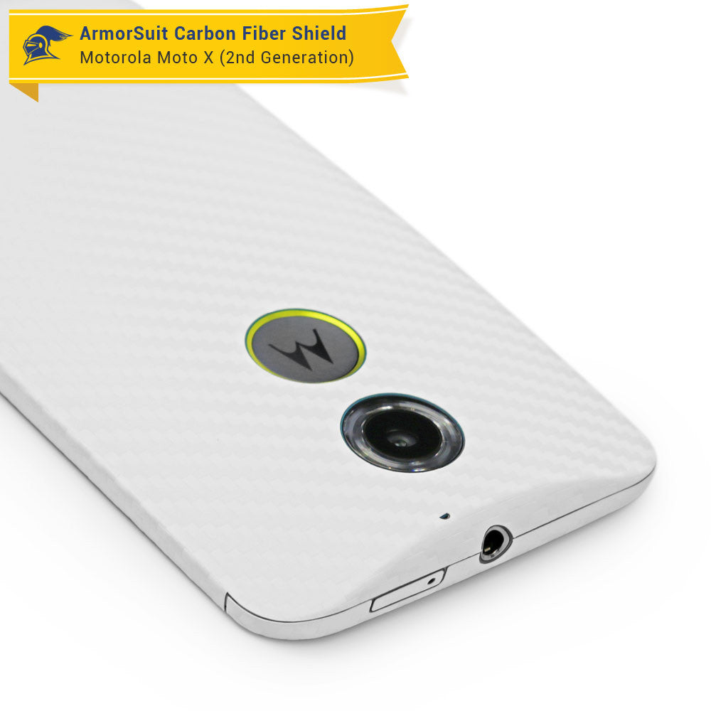 Motorola Moto X (2nd Generation 2014) Screen Protector + White Carbon Fiber Skin
