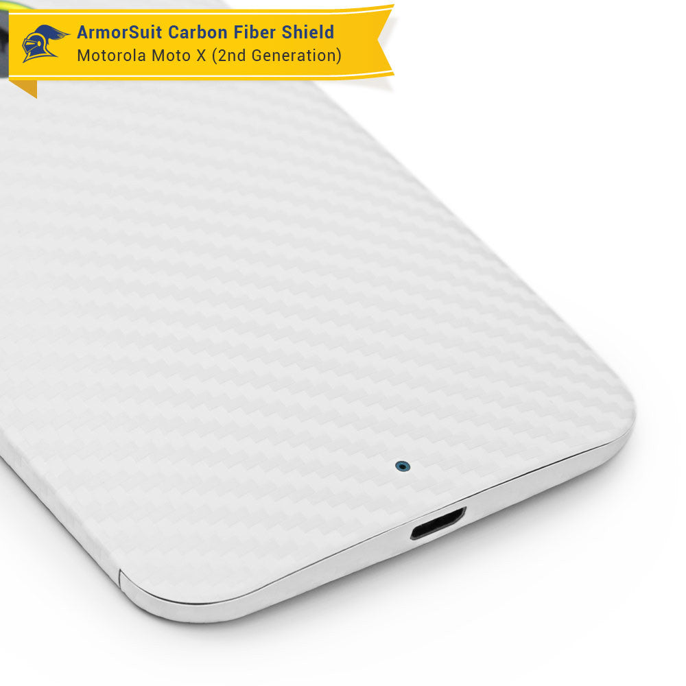 Motorola Moto X (2nd Generation 2014) Screen Protector + White Carbon Fiber Skin