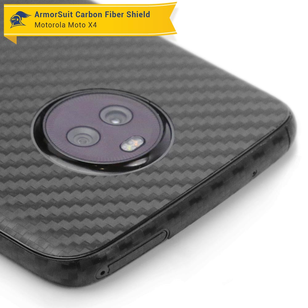 Motorola Moto X4 Screen Protector + Black Carbon Fiber Skin