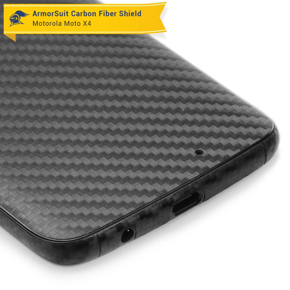 Motorola Moto X4 Screen Protector + Black Carbon Fiber Skin