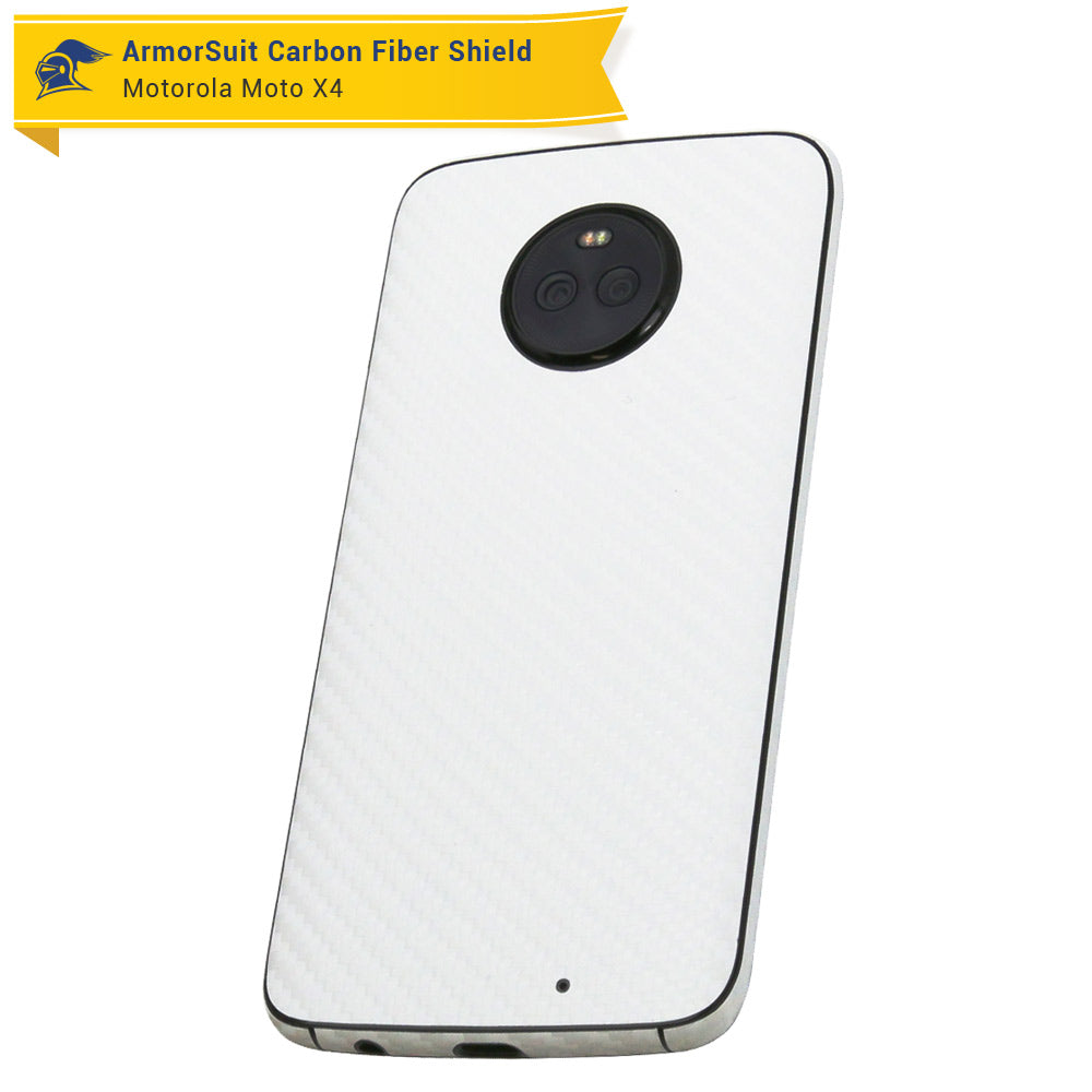 Motorola Moto X4 Screen Protector + White Carbon Fiber Skin