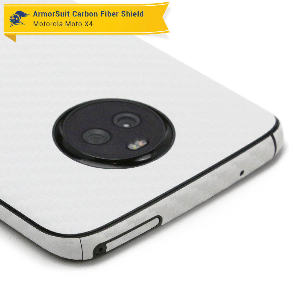 Motorola Moto X4 Screen Protector + White Carbon Fiber Skin