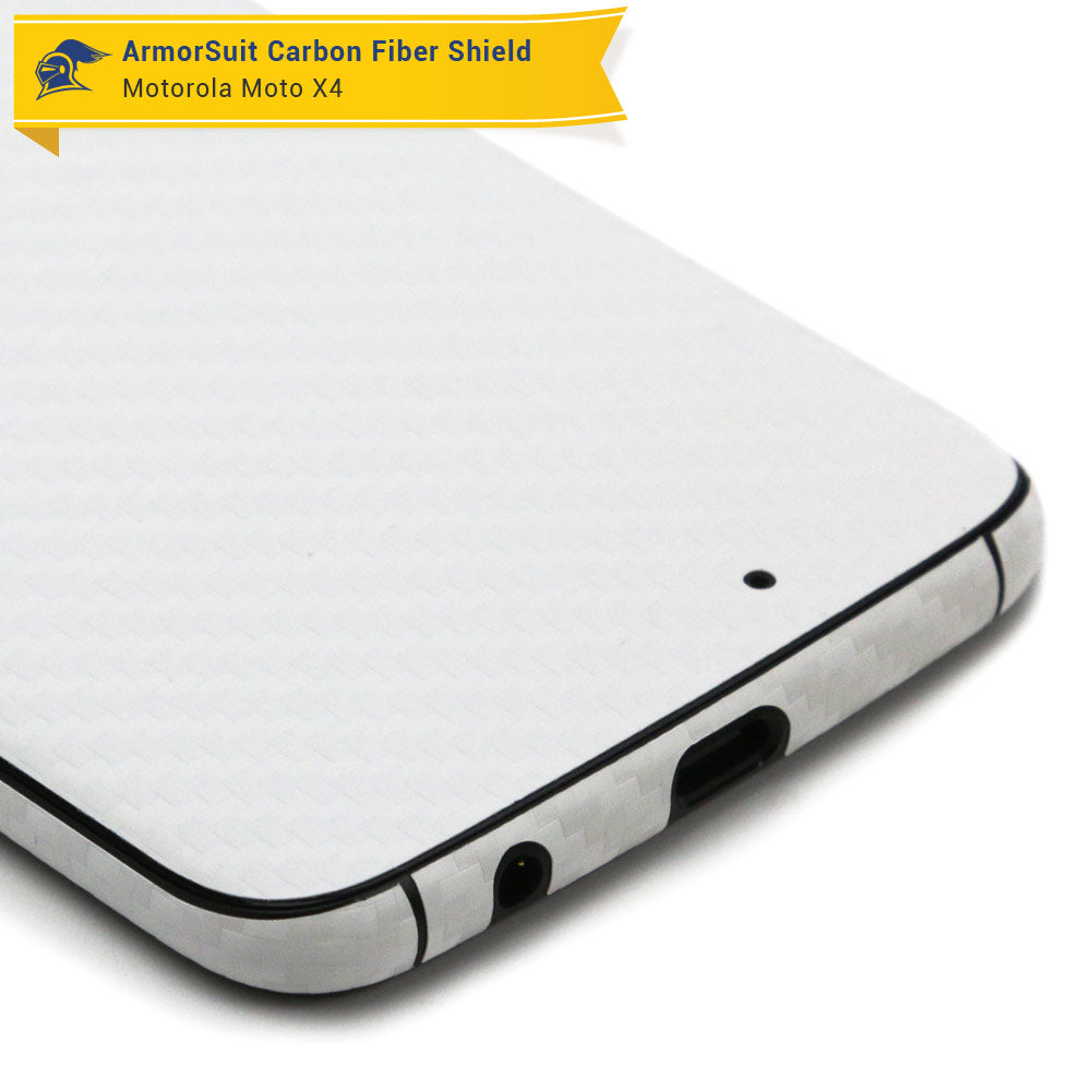 Motorola Moto X4 Screen Protector + White Carbon Fiber Skin