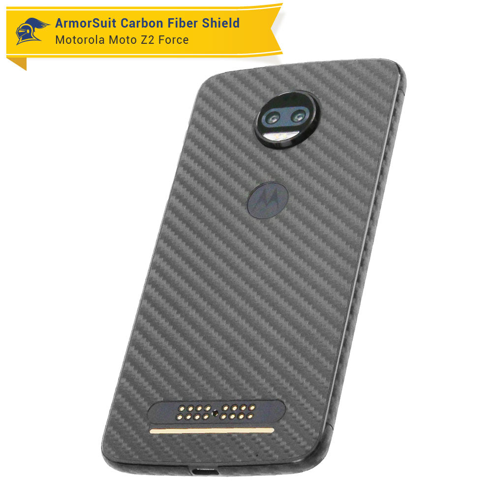 Motorola Moto Z2 Force Screen Protector + Black Carbon Fiber Full Body Skin Protector