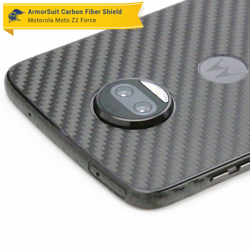 Motorola Moto Z2 Force Screen Protector + Black Carbon Fiber Full Body Skin Protector
