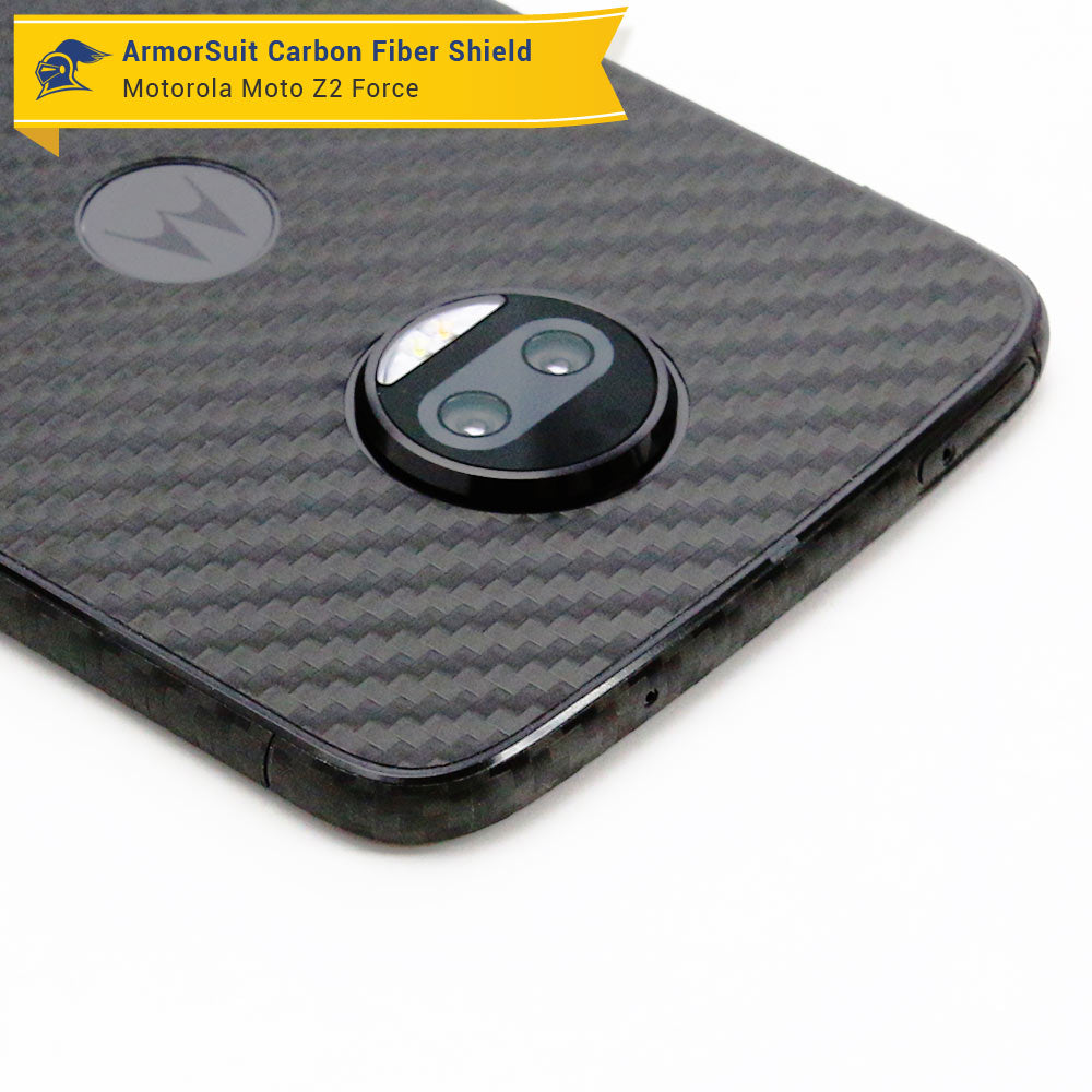 Motorola Moto Z2 Force Screen Protector + Black Carbon Fiber Full Body Skin Protector